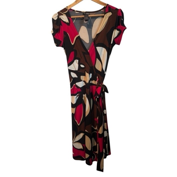 Bisou Bisou Patterned Wrap Dress, Brown/Black/Pink, Size 4 - Picture 3 of 7